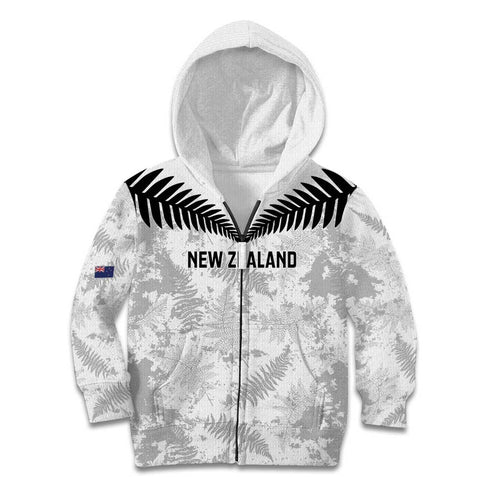 Custom New Zealand Silver Fern Football Kid Hoodie Go Aotearoa Grunge White - Aussie Hoodie