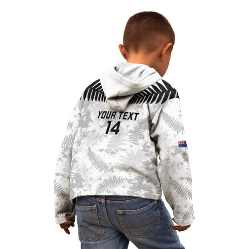 Custom New Zealand Silver Fern Football Kid Hoodie Go Aotearoa Grunge White - Aussie Hoodie