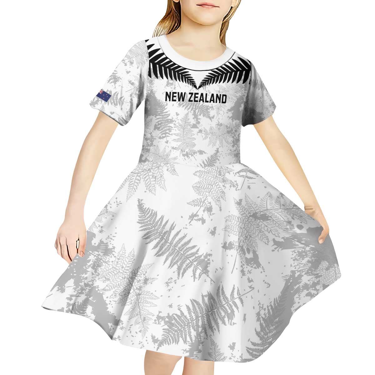 Custom New Zealand Silver Fern Football Kid Short Sleeve Dress Go Aotearoa Grunge White - Aussie Hoodie