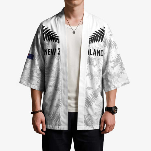 Custom New Zealand Silver Fern Football Kimono Go Aotearoa Grunge White - Aussie Hoodie