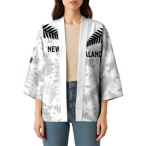 Custom New Zealand Silver Fern Football Kimono Go Aotearoa Grunge White - Aussie Hoodie