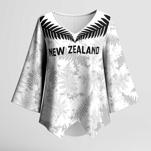 Custom New Zealand Silver Fern Football Kimono Sleeve Blouse Go Aotearoa Grunge White - Aussie Hoodie