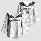 Custom New Zealand Silver Fern Football Kimono Sleeve Blouse Go Aotearoa Grunge White - Aussie Hoodie