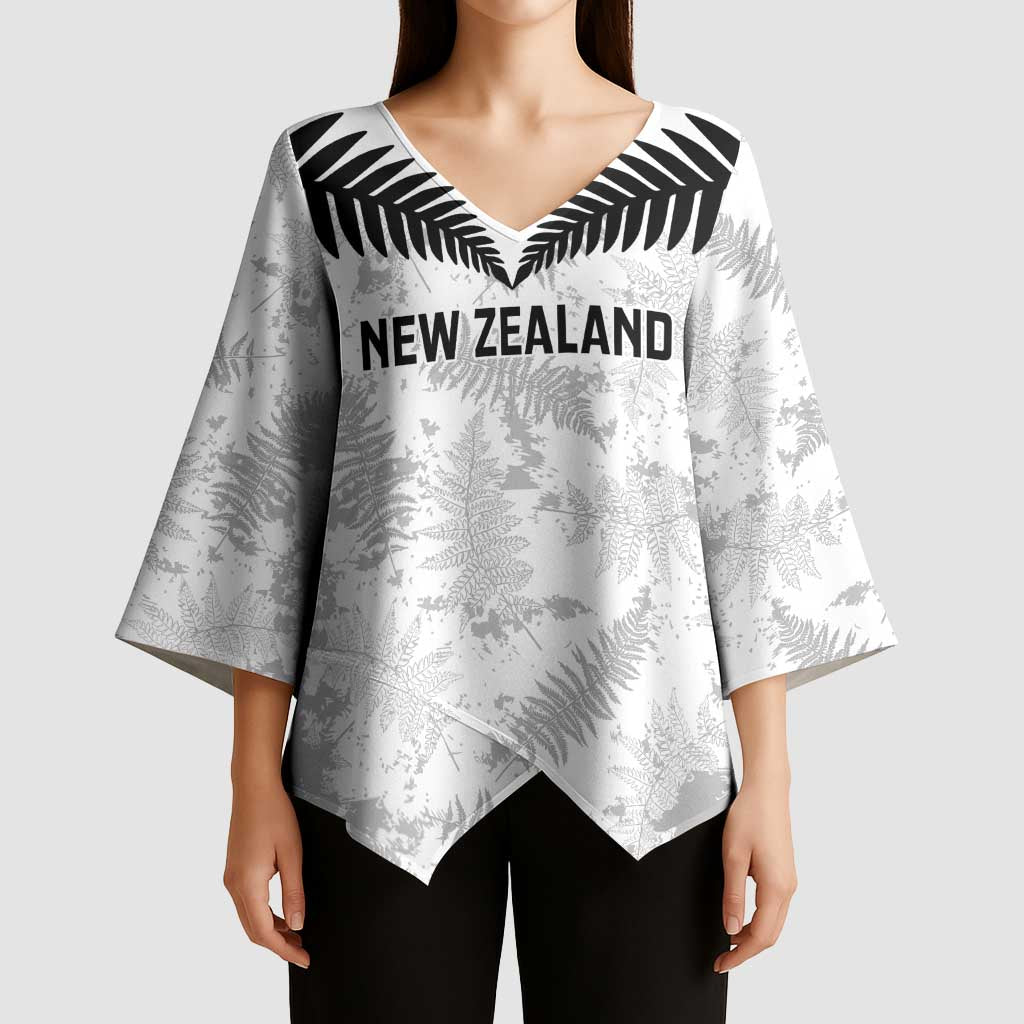 Custom New Zealand Silver Fern Football Kimono Sleeve Blouse Go Aotearoa Grunge White - Aussie Hoodie