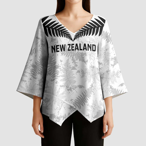 Custom New Zealand Silver Fern Football Kimono Sleeve Blouse Go Aotearoa Grunge White - Aussie Hoodie
