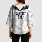 Custom New Zealand Silver Fern Football Kimono Sleeve Blouse Go Aotearoa Grunge White - Aussie Hoodie