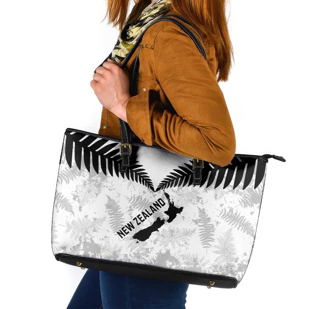 Custom New Zealand Silver Fern Football Leather Tote Bag Go Aotearoa Grunge White - Aussie Hoodie