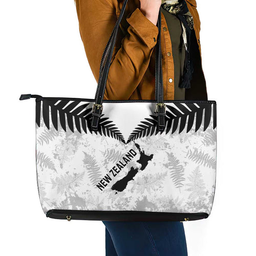 Custom New Zealand Silver Fern Football Leather Tote Bag Go Aotearoa Grunge White - Aussie Hoodie