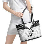 Custom New Zealand Silver Fern Football Leather Tote Bag Go Aotearoa Grunge White - Aussie Hoodie