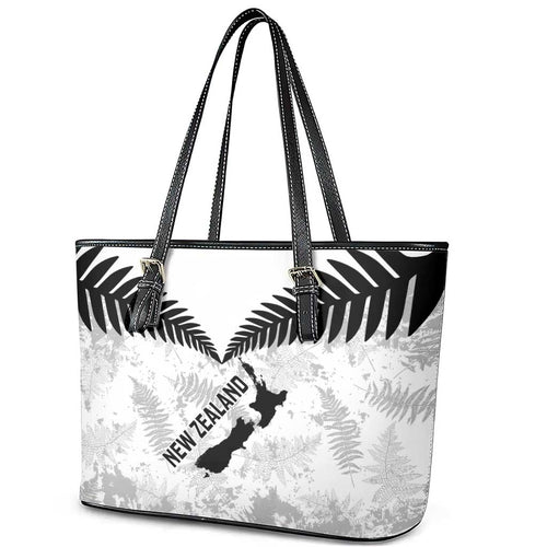 Custom New Zealand Silver Fern Football Leather Tote Bag Go Aotearoa Grunge White - Aussie Hoodie