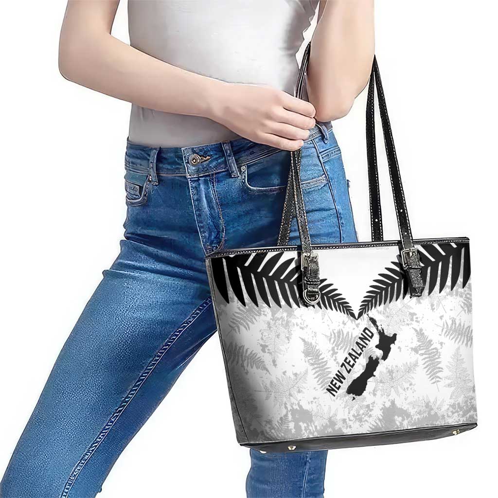 Custom New Zealand Silver Fern Football Leather Tote Bag Go Aotearoa Grunge White - Aussie Hoodie