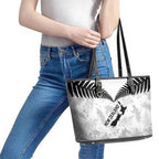 Custom New Zealand Silver Fern Football Leather Tote Bag Go Aotearoa Grunge White - Aussie Hoodie