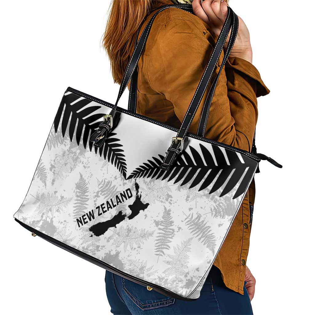 Custom New Zealand Silver Fern Football Leather Tote Bag Go Aotearoa Grunge White - Aussie Hoodie