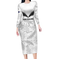 Custom New Zealand Silver Fern Football Long Sleeve Bodycon Dress Go Aotearoa Grunge White - Aussie Hoodie