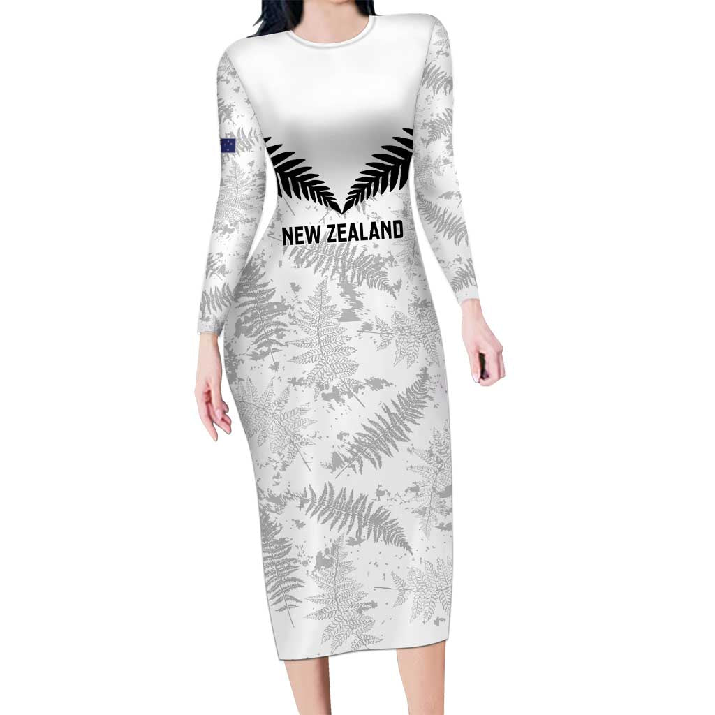 Custom New Zealand Silver Fern Football Long Sleeve Bodycon Dress Go Aotearoa Grunge White - Aussie Hoodie