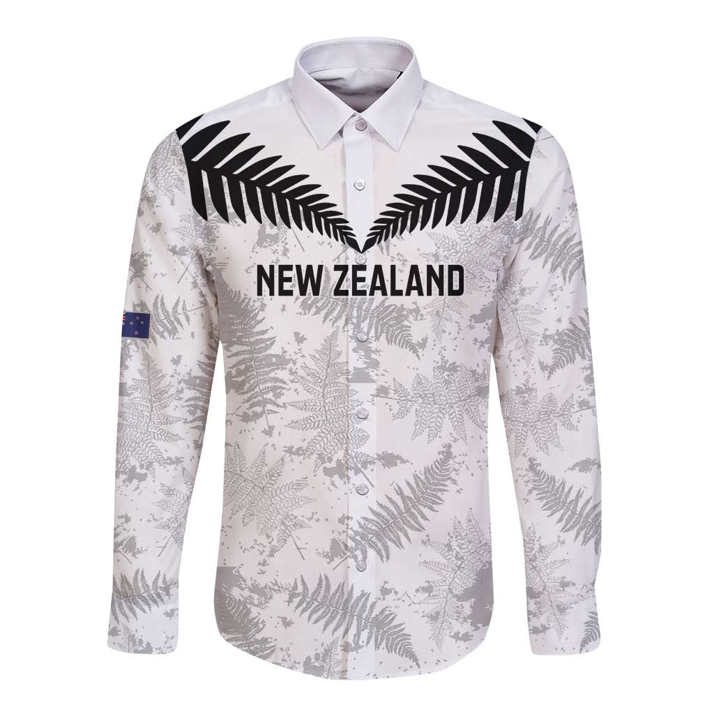 Custom New Zealand Silver Fern Football Long Sleeve Button Shirt Go Aotearoa Grunge White - Aussie Hoodie