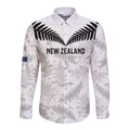 Custom New Zealand Silver Fern Football Long Sleeve Button Shirt Go Aotearoa Grunge White - Aussie Hoodie