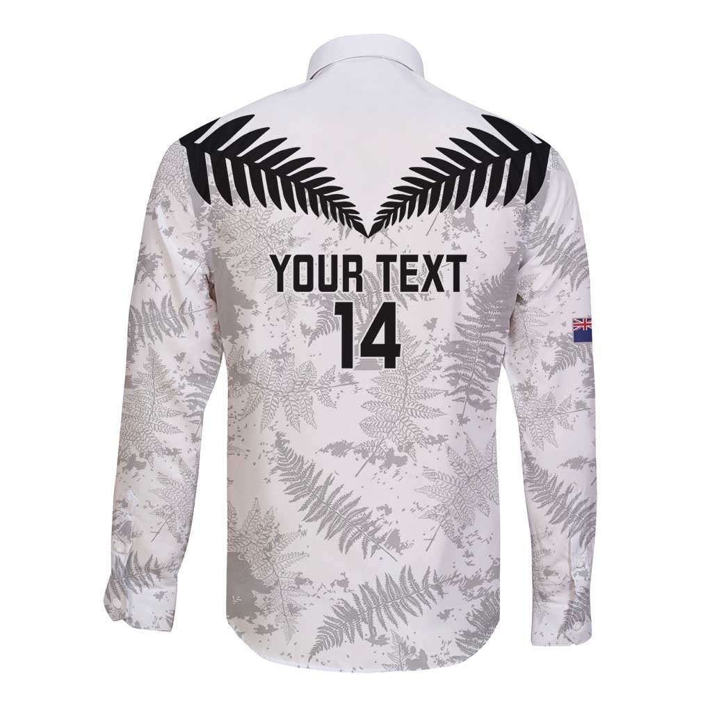 Custom New Zealand Silver Fern Football Long Sleeve Button Shirt Go Aotearoa Grunge White - Aussie Hoodie