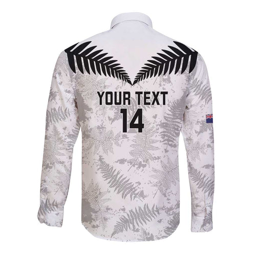 Custom New Zealand Silver Fern Football Long Sleeve Button Shirt Go Aotearoa Grunge White - Aussie Hoodie
