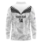 Custom New Zealand Silver Fern Football Long Sleeve Polo Shirt Go Aotearoa Grunge White - Aussie Hoodie