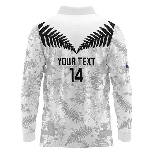 Custom New Zealand Silver Fern Football Long Sleeve Polo Shirt Go Aotearoa Grunge White - Aussie Hoodie