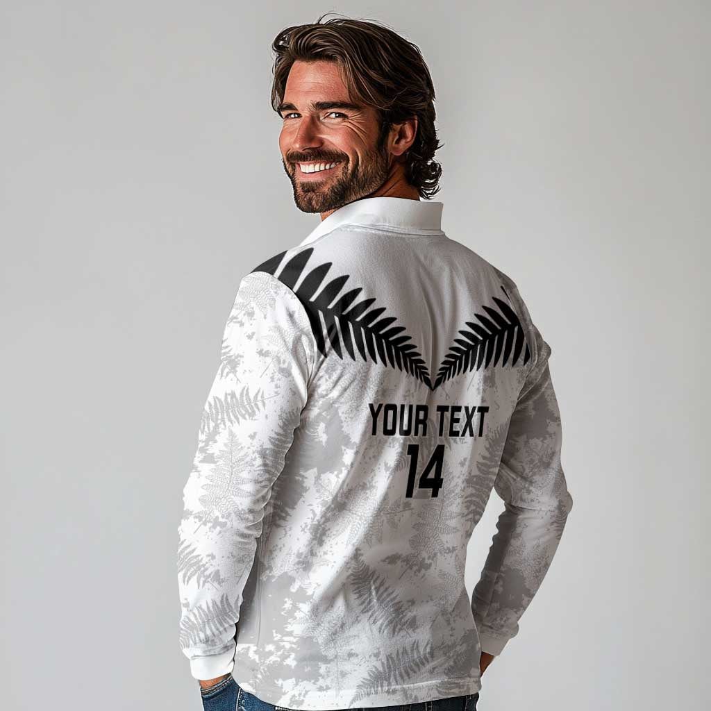 Custom New Zealand Silver Fern Football Long Sleeve Polo Shirt Go Aotearoa Grunge White - Aussie Hoodie