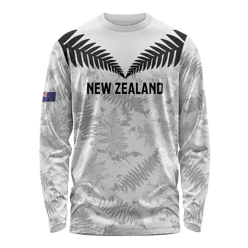 Custom New Zealand Silver Fern Football Long Sleeve Shirt Go Aotearoa Grunge White - Aussie Hoodie