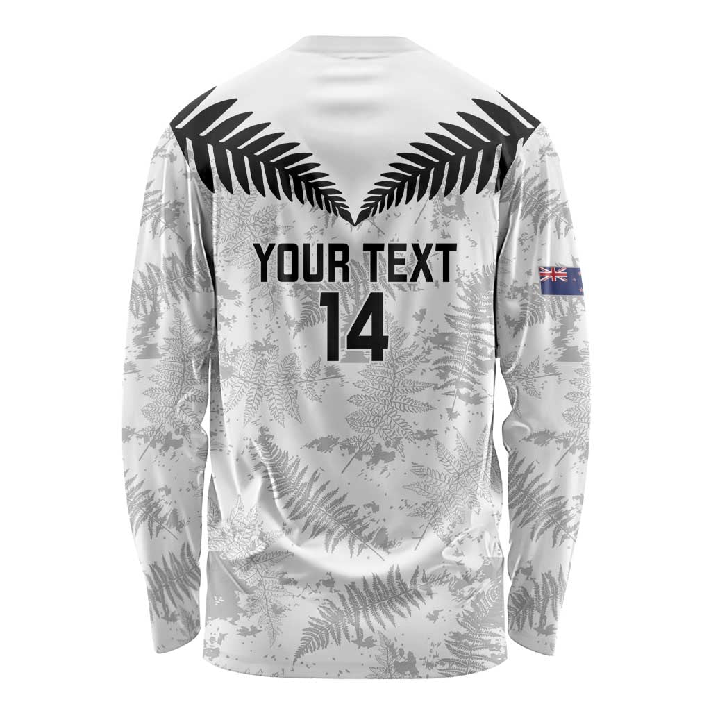 Custom New Zealand Silver Fern Football Long Sleeve Shirt Go Aotearoa Grunge White - Aussie Hoodie