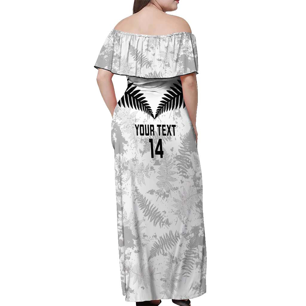Custom New Zealand Silver Fern Football Off Shoulder Maxi Dress Go Aotearoa Grunge White - Aussie Hoodie