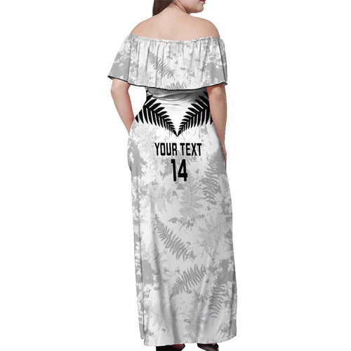 Custom New Zealand Silver Fern Football Off Shoulder Maxi Dress Go Aotearoa Grunge White - Aussie Hoodie