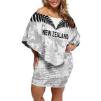 Custom New Zealand Silver Fern Football Off Shoulder Short Dress Go Aotearoa Grunge White - Aussie Hoodie