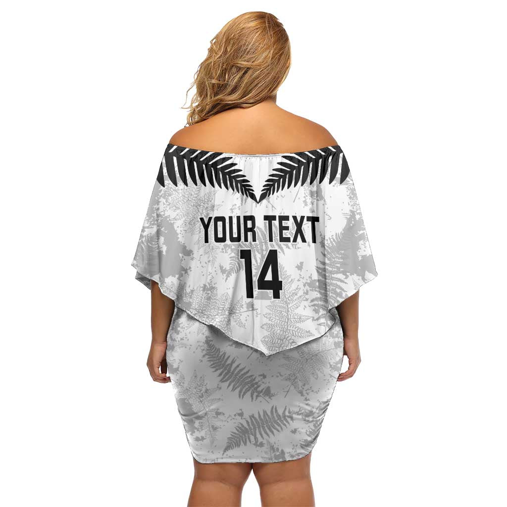 Custom New Zealand Silver Fern Football Off Shoulder Short Dress Go Aotearoa Grunge White - Aussie Hoodie