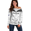 Custom New Zealand Silver Fern Football Off Shoulder Sweater Go Aotearoa Grunge White - Aussie Hoodie