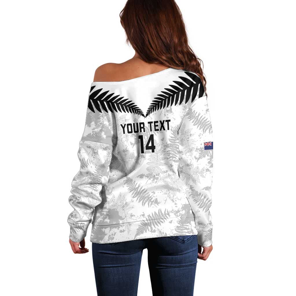 Custom New Zealand Silver Fern Football Off Shoulder Sweater Go Aotearoa Grunge White - Aussie Hoodie