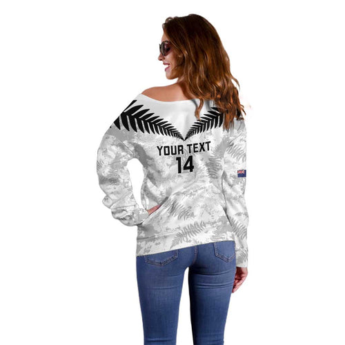 Custom New Zealand Silver Fern Football Off Shoulder Sweater Go Aotearoa Grunge White - Aussie Hoodie