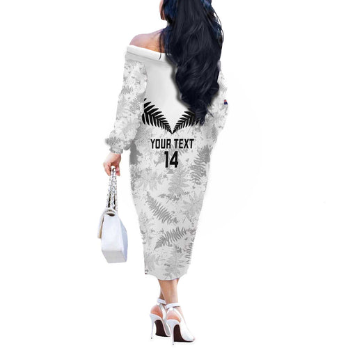 Custom New Zealand Silver Fern Football Off The Shoulder Long Sleeve Dress Go Aotearoa Grunge White - Aussie Hoodie