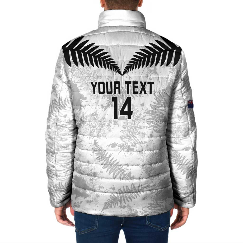 Custom New Zealand Silver Fern Football Padded Jacket Go Aotearoa Grunge White - Aussie Hoodie