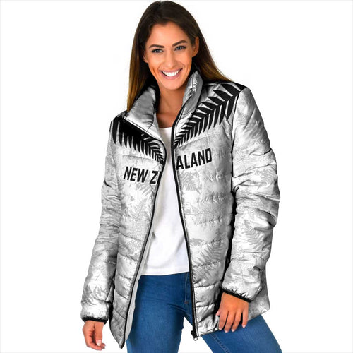 Custom New Zealand Silver Fern Football Padded Jacket Go Aotearoa Grunge White - Aussie Hoodie