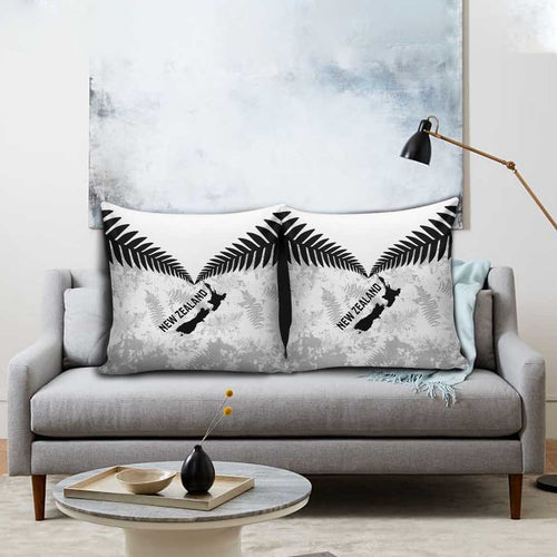 Custom New Zealand Silver Fern Football Pillow Cover Go Aotearoa Grunge White - Aussie Hoodie