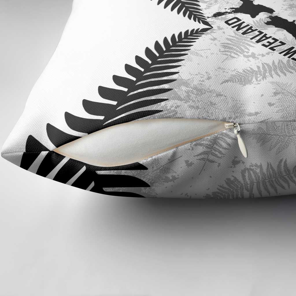 Custom New Zealand Silver Fern Football Pillow Cover Go Aotearoa Grunge White - Aussie Hoodie