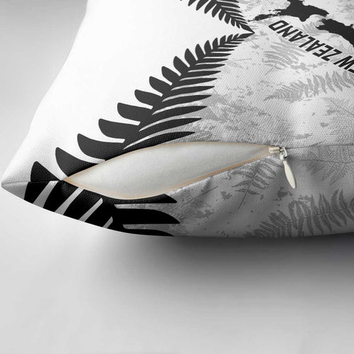 Custom New Zealand Silver Fern Football Pillow Cover Go Aotearoa Grunge White - Aussie Hoodie