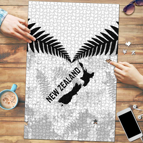 Custom New Zealand Silver Fern Football Puzzle Go Aotearoa Grunge White - Aussie Hoodie
