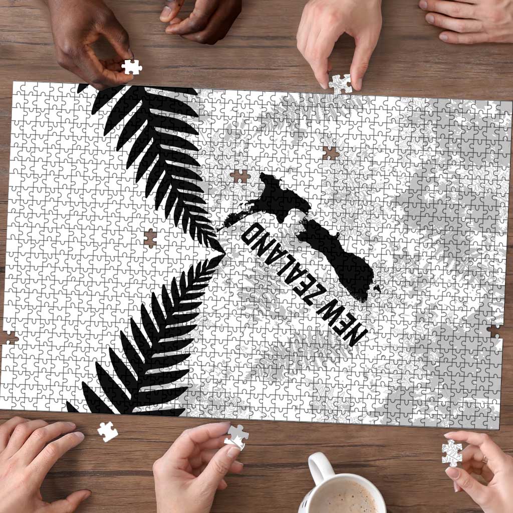 Custom New Zealand Silver Fern Football Puzzle Go Aotearoa Grunge White - Aussie Hoodie