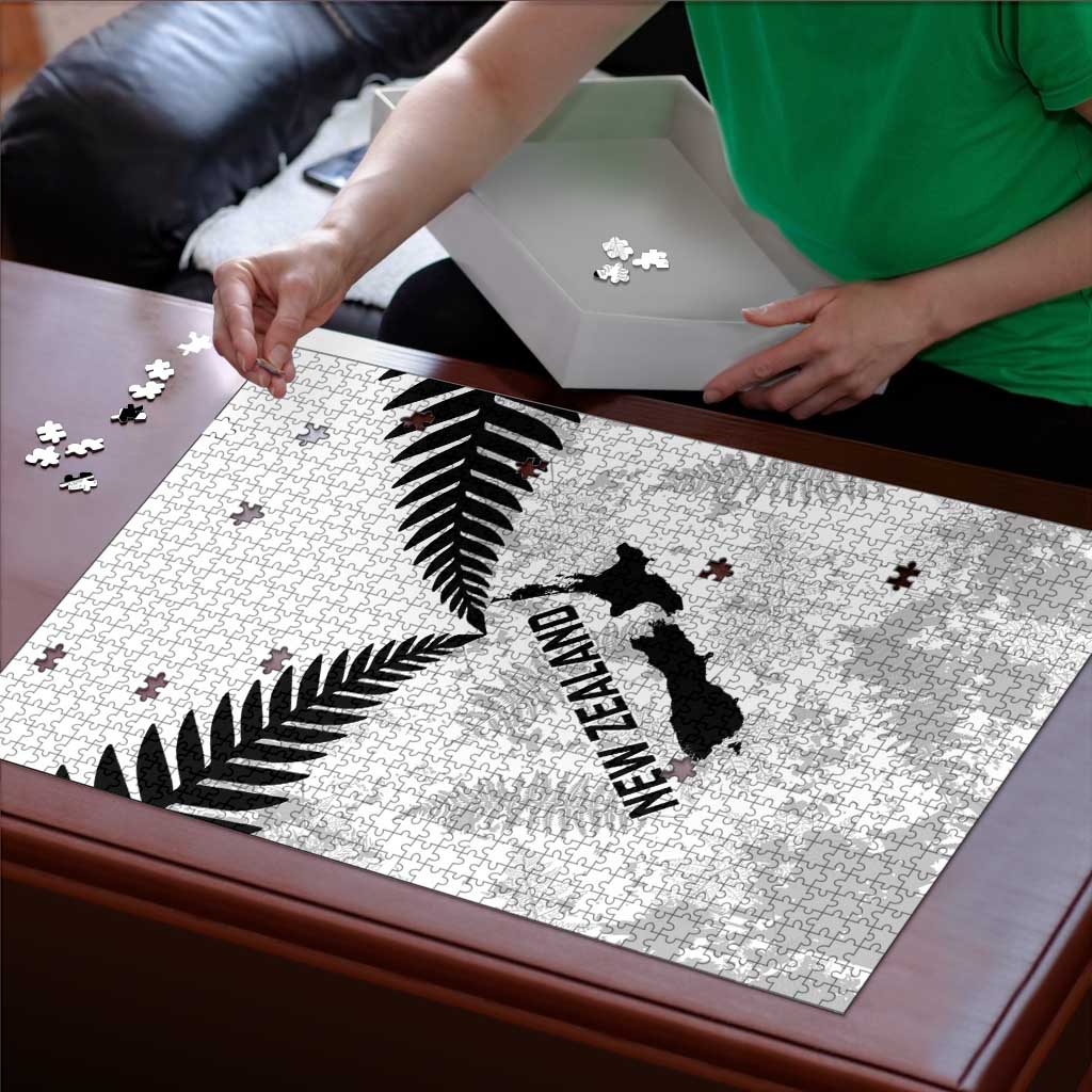 Custom New Zealand Silver Fern Football Puzzle Go Aotearoa Grunge White - Aussie Hoodie