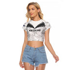 Custom New Zealand Silver Fern Football Raglan Cropped T Shirt Go Aotearoa Grunge White - Aussie Hoodie