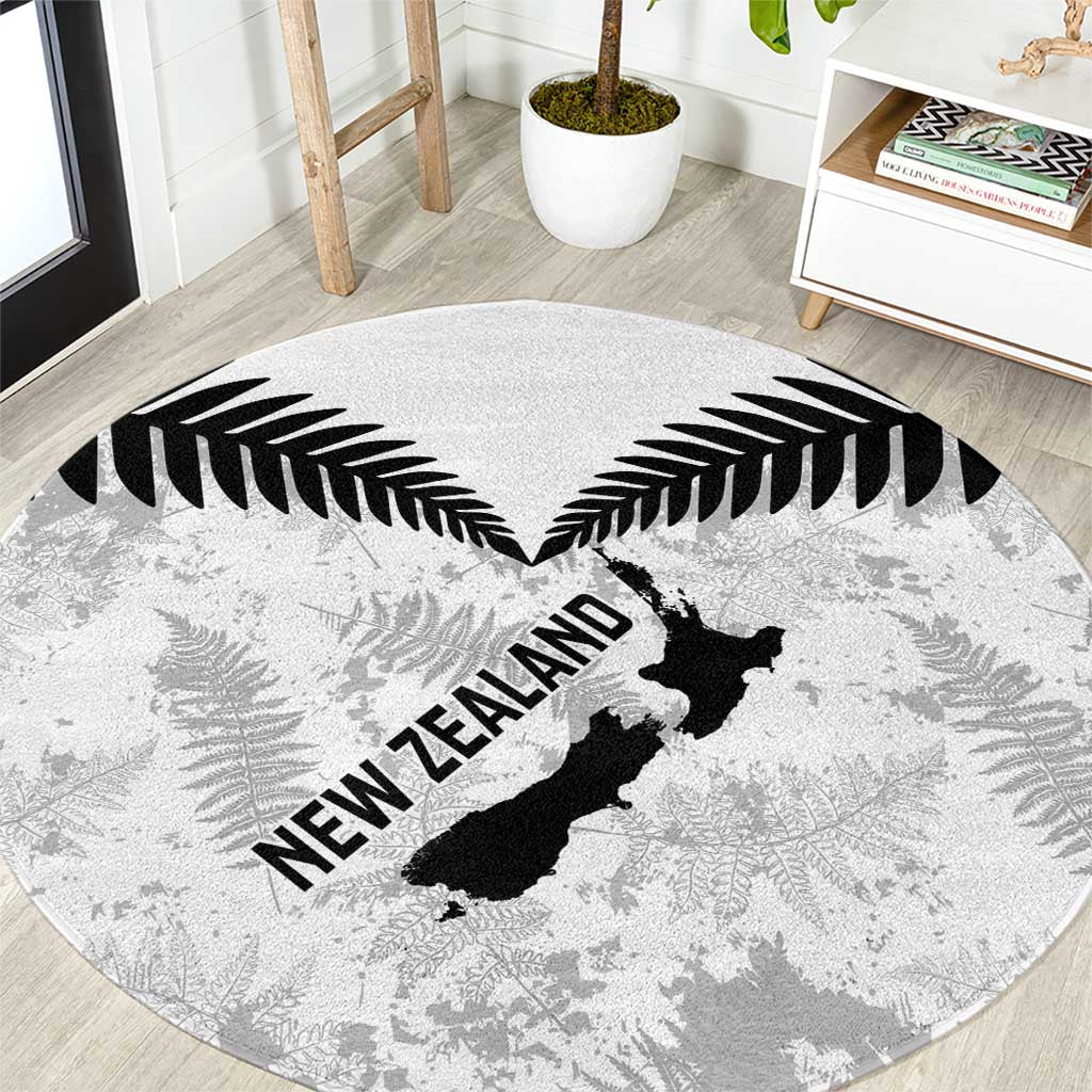 Custom New Zealand Silver Fern Football Round Carpet Go Aotearoa Grunge White - Aussie Hoodie