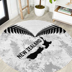 Custom New Zealand Silver Fern Football Round Carpet Go Aotearoa Grunge White - Aussie Hoodie