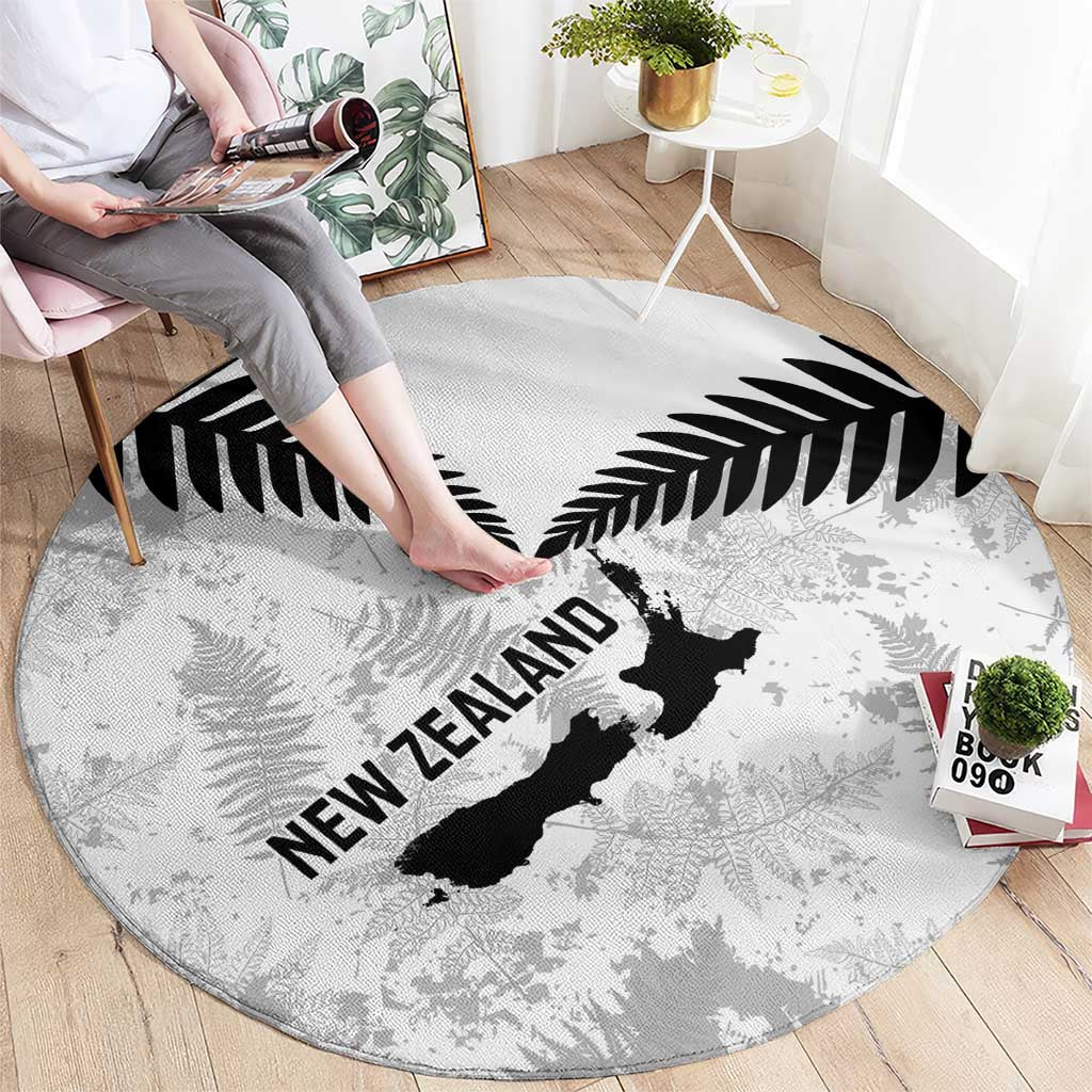 Custom New Zealand Silver Fern Football Round Carpet Go Aotearoa Grunge White - Aussie Hoodie