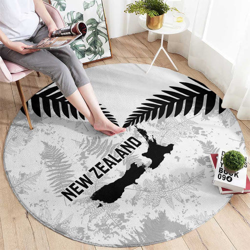 Custom New Zealand Silver Fern Football Round Carpet Go Aotearoa Grunge White - Aussie Hoodie