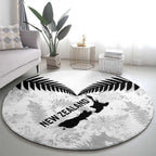 Custom New Zealand Silver Fern Football Round Carpet Go Aotearoa Grunge White - Aussie Hoodie